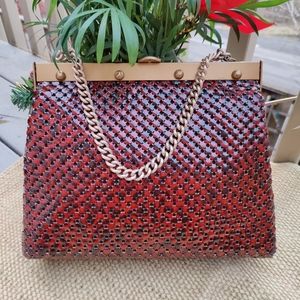 VTG Whiting and Davis Tortoise Shell Chain Link Mesh Bag Red and Black